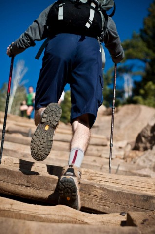 Hikers push through the steepest portion of the Incline which is a staggeringly high 68% grade.